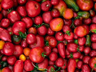 Background with ripe red tomatoes..