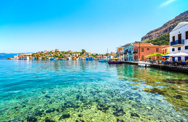 Kastellorizo Island harbour view in Greece - obrazy, fototapety, plakaty
