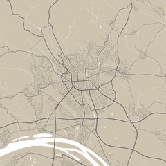 Detailed map of Wiesbaden city, linear print map. Cityscape panorama.