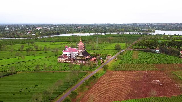 Aerial view of " Buu Minh " pagoda, Gia Lai, Vietnam. Royalty high-quality free stock image landscape of pagoda in Vietnam.