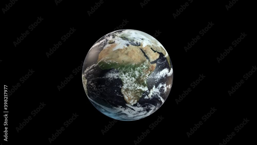 Poster animation of earth seen from space, the globe spinning on satellite view on dark background. global 