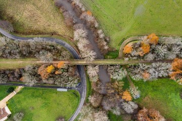Aerial views autumnal landscape