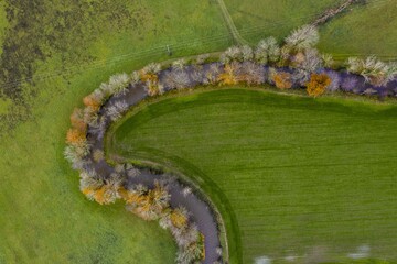 Aerial views autumnal landscape