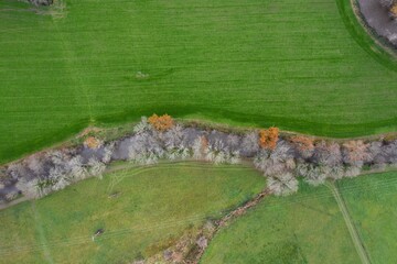 Aerial views autumnal landscape