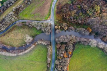 Aerial views autumnal landscape