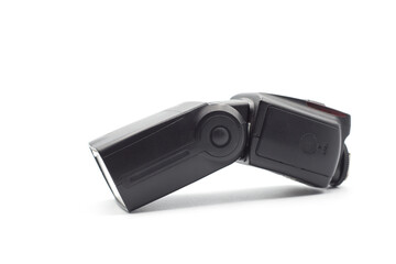 Closeup of cobra speed light flash on white background