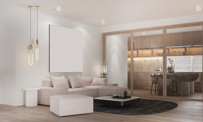 The modern cozy living room and dining room and wall texture background