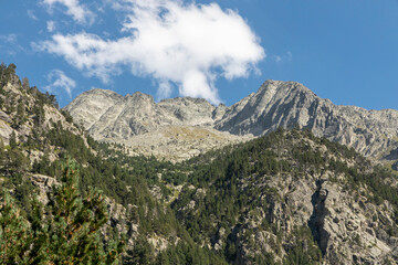 Mountainous landscape with lakes and blue sky