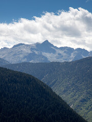 Mountainous landscape with lakes and blue sky