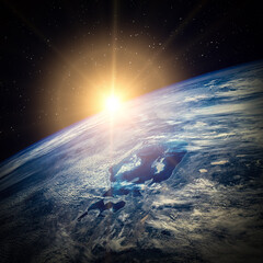 Sunrise, view from space. The elements of this image furnished by NASA.