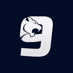 Number Nine Tiger, Numeral Predator Logo Design Vector