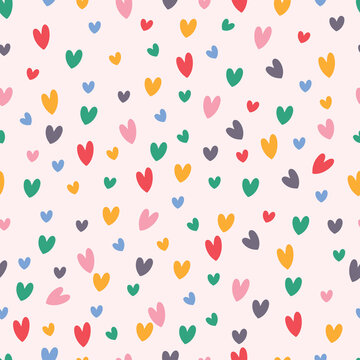 Seamless Pattern With Cartoon Colorful Heart For Fabric Print, Textile, Gift Wrapping Paper. Colorful Vector For Kids, Flat Style