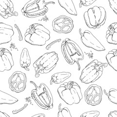Seamless pattern with Bell Peppers. Black and white.
