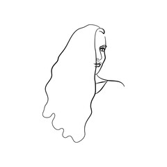 Single line drawing of a woman portrait Isolated on white background. Stock vector illustration.
