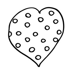 Cute polka dot doodle heart. Black outline vector element on white background. Saint Valentins day.