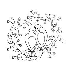 Cute birds in a frame with hearts. Scandinavian style template for weddings and valentines day