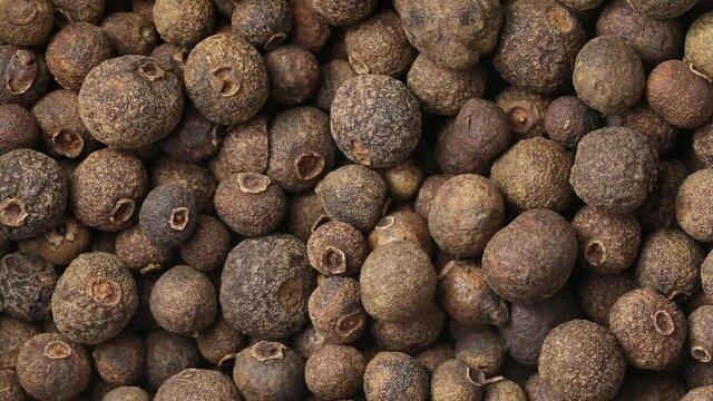 Dried allspice berries close up full frame