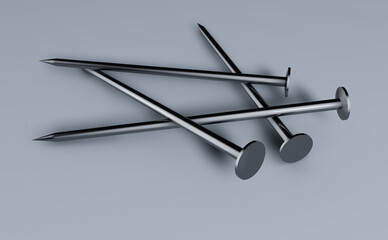 group of steel nails on light background