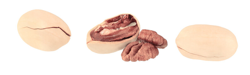 Obraz premium Pecans isolated on white background.Clipping Path.