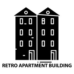 retro apartment building icon, black vector sign with editable strokes, concept illustration