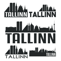 Fototapeta premium Tallinn Estonia Flat Icon Skyline Vector Silhouette Design Set Logo.