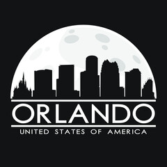 Fototapeta na wymiar Orlando Full Moon Night Skyline Silhouette Design City Vector Art Vector.