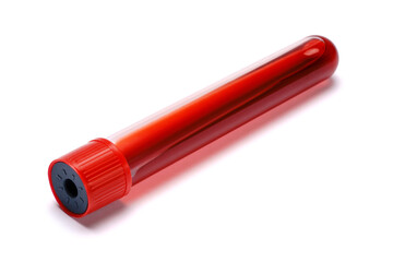 Test tube with red plug isolated on white background with clipping path