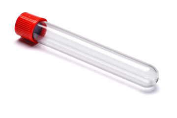 Test tube with red plug isolated on white background with clipping path