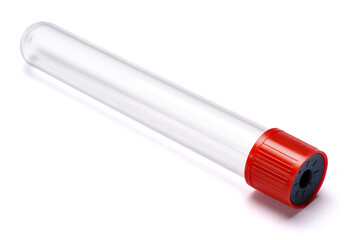 Test tube with red plug isolated on white background with clipping path