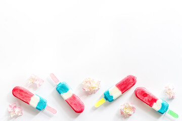 Homemade fruit ice cream or popsicles top view