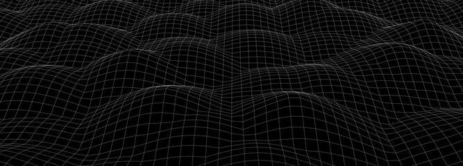 Vector perspective grid. Big data. Vector wireframe 3d landscape. Technology grid illustration. Futuristic background. Detailed lines forming an abstract background