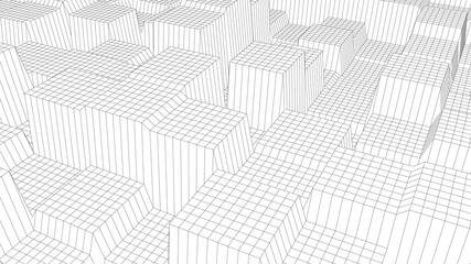 Vector perspective grid forming abstract blocks. Detailed lines forming an abstract background