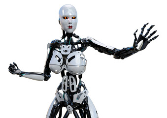 3D Rendering Female Robot on White