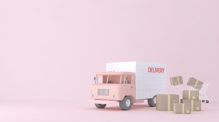 3D Online express delivery service concept, fast response delivery by scooter, courier Pickup, Delivery, Online Shipping Services. 3d Rendering.	