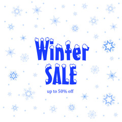 Banner winter sale with snowflakes on white background. Vector illustration