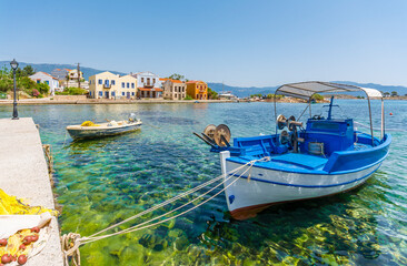 Fototapeta na wymiar The harbour view in Kastellorizo Island. Katellorizo is populer tourist destination in Greece.