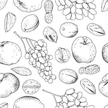 Vintage seamless background with fruit and nuts.