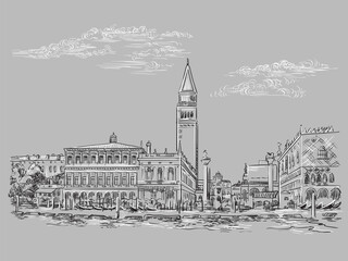 Venice drawing vector illustration St Mark Square gray