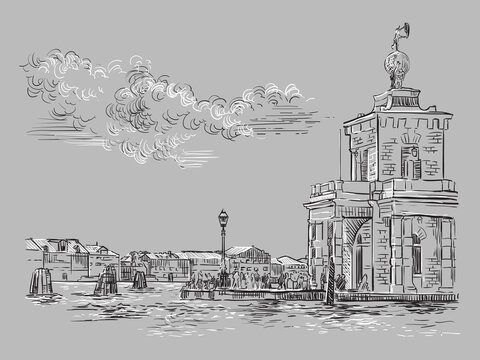 Venice hand drawing vector illustration Della Dogane gray
