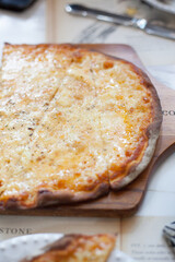 pizza on a wooden board