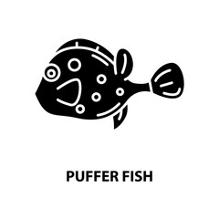 puffer fish icon, black vector sign with editable strokes, concept illustration