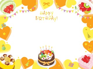 ハートやケーキのお誕生日のフレームデザイン

