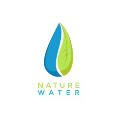 nature water logo vector template, leave and water drop icon