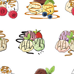 Ice cream seamless pattern. Vector illustration, hand drawn elements.