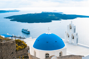 Panoramic of the Island of Santorini, Greece.