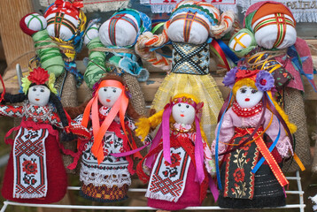 A series of Ukrainian folk dolls, motankas
