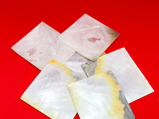 Processed mother-of-pearl pieces
