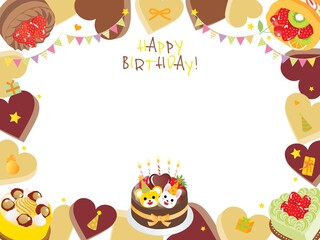 Fototapeta premium ハートやケーキのお誕生日のフレームデザイン