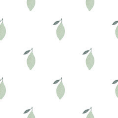 Seamless isolated pattern with lemon silhouettes in minimalistic style. Pale green fruits backdrop.