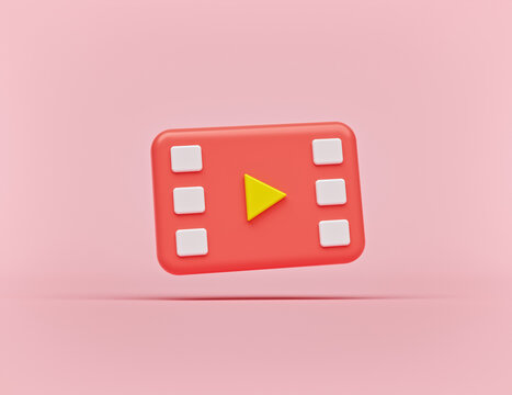 Minimal Film Cinema Play Icon Isolated. 3d Rendering